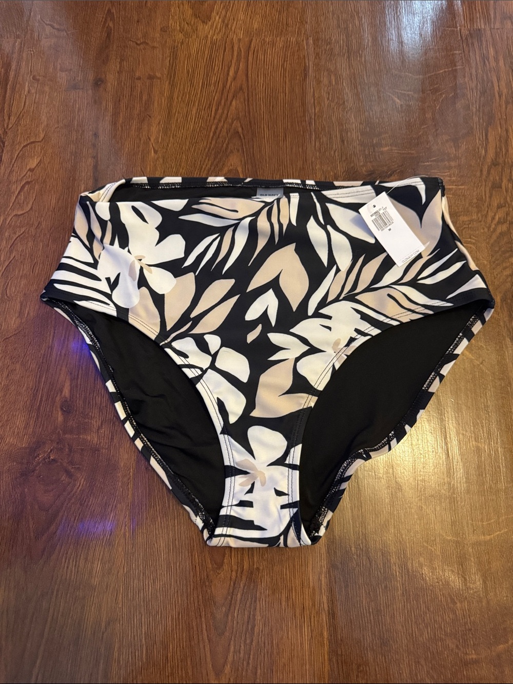 Old Navy Black and White Tropical High-Waist Bikini Bottoms